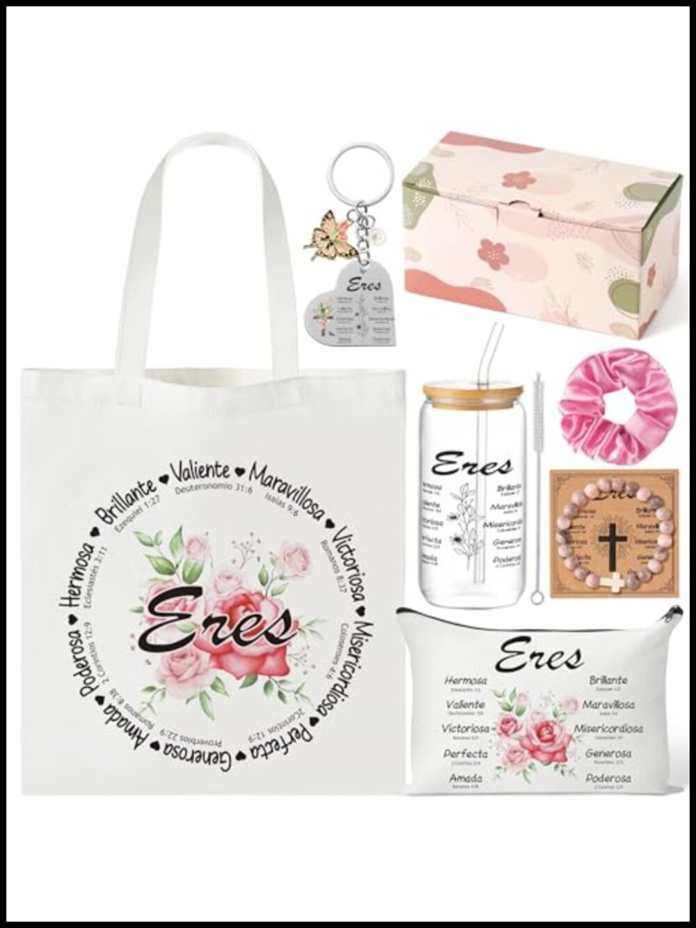 Canvas Tote Bag Set with Makeup Pouch Keychain Christian Gift